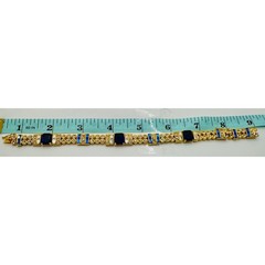 Vintage Gold Tone Blue and Clear Crystal Link Bracelet with Extender 7.25-8.5 In
