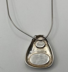 Vintage Shiva Eye Shell & Red Coral Stone Sterling Pendant .925 W/ Necklace