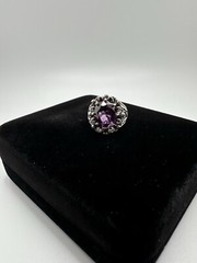 Vintage Ornate Purple Sapphire Sterling Silver Ring Signed TB Size 6.25