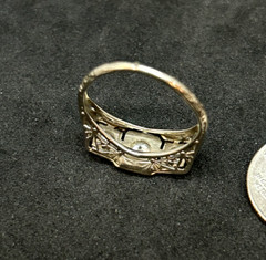 18k White Gold Three Diamond Vintage Filigree Ring Sz 5.5 – 2.75g