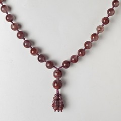 Vintage Natural Iron Included Chalcedony/ Plume Agate Bead Necklace Hand Knotted