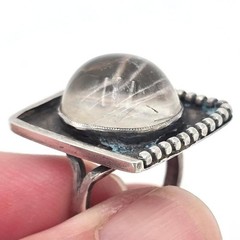 Brutalist Rutilated Quartz Sterling Silver Statement Ring Sz 7 Vintage Artisan