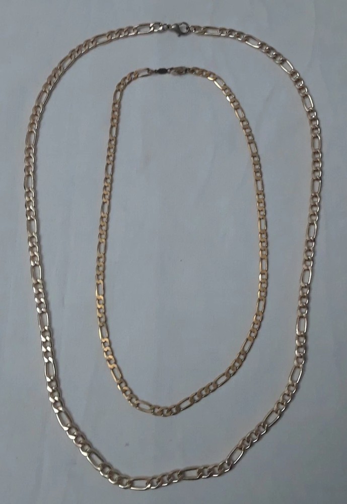 Vintage Lot of 2 Gold-Tone Stackable Flat Chain Necklace 16 – 24 inch