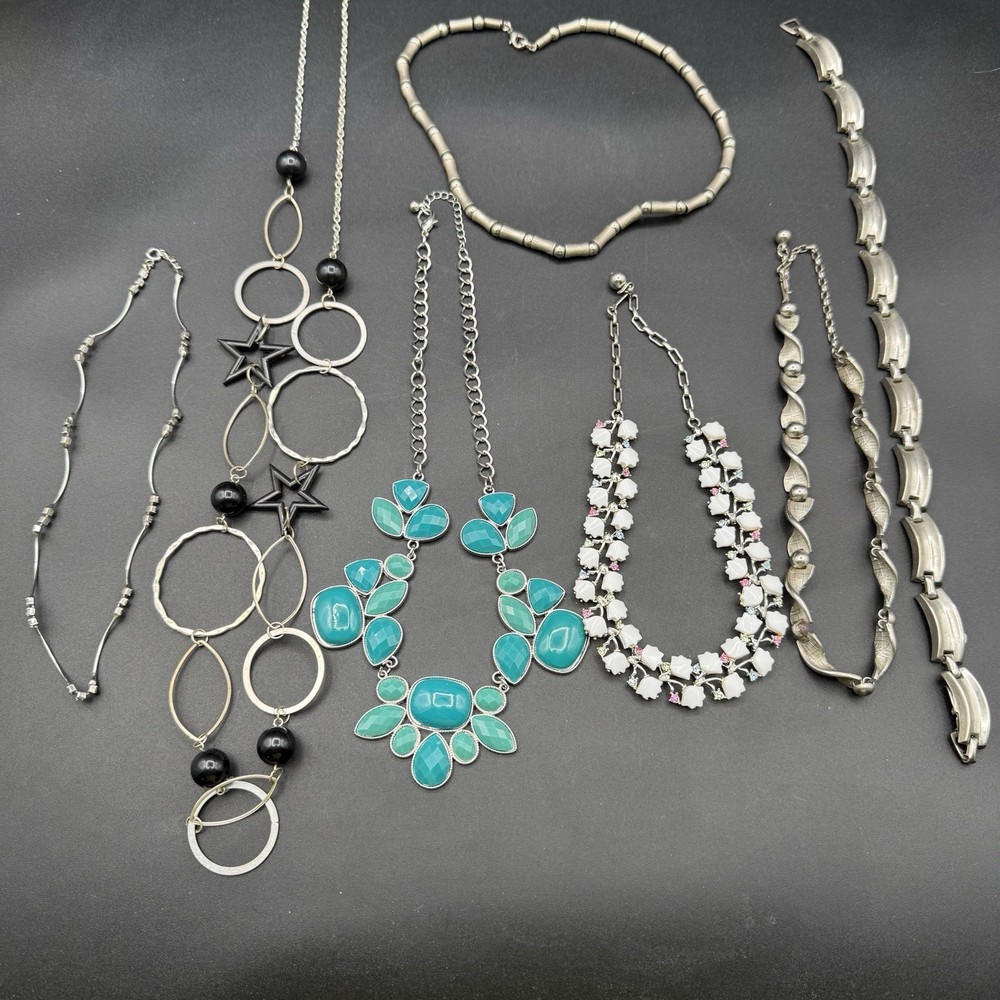 Vintage Chain Necklace Lot of 7 Silver Tone Costume Jewelry