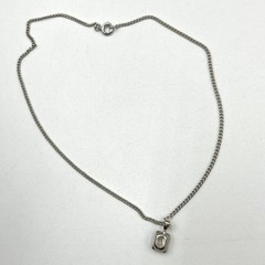 VTG Silver Tone Emerald Cut Clear Crystal Solitaire Pendant Necklace Curb Chain