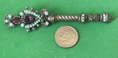 Mazer Bros. ? Multiple Gemstones Gold Tone Scepter Unsigned Brooch Pin Back