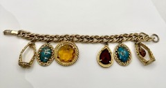 Vintage Etruscan Revival Style Charm Bracelet Watch Fob Style Gold Tone 7 1/8”