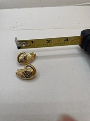 Vintage Gold Tone Swan Post Earrings Romantic Bird Costume Jewelry Pierced Earri