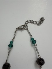 Vntg Long Green Faceted Crystal Bead Necklace Silver Tone Artisan Boho Layering
