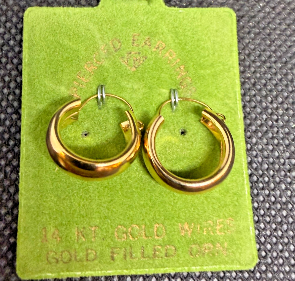 Vintage Solid 14kt Gold Earwire Gold Filled Hoop Earrings 1.16g NOS