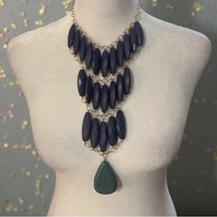 Vintage Gold Chain with Dark Blue and Green Stone Pendant #Boho Style