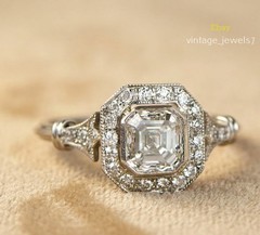 Asscher Cut 2CT Lab Created Diamond Halo Vintage Engagement Ring 14K Gold Finish