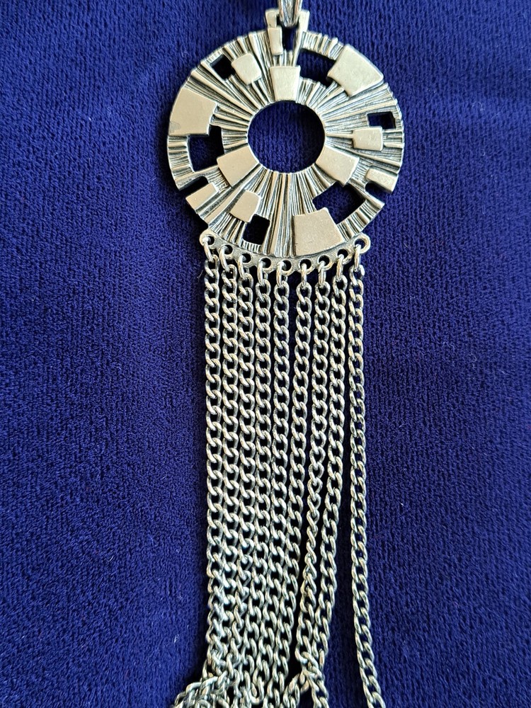 Vintage Sarah Coventry Brutalist MCM Necklace Fringe Silvertone
