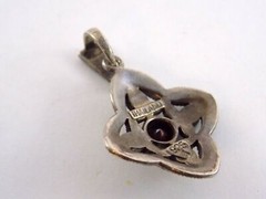 Sterling Silver Garnet Marcasite Four Sided Pendant 925 5.1g 1.25 Inches Long