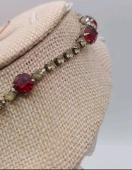 Vintage Kramer NY Red Rhinestone Statement Necklace Hollywood Regency Signed MCM
