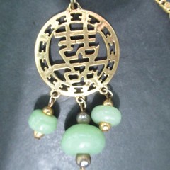 Goldette Unsigned Faux Jade and Asian Pendant Vintage Necklace Dangles