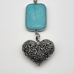 Lovely faux turquoise stone Heart statement necklace anniversary love