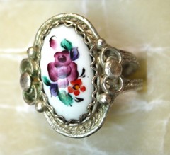 Vintage Unique Russian Enamel Finift Hand Painted Jewelry Cute Floral Ring #48