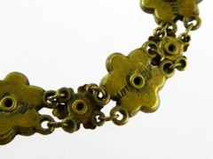 Michal Negrin Rhinestone and Brass Tone Metal Flower Bracelet 6.75 In GOOD