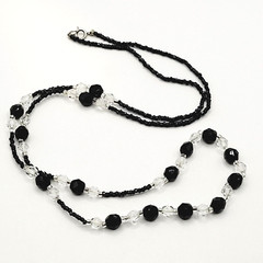 Modern Art Deco Black Clear Cut Crystal Bead Silver Tone Vintage Necklace 31 in