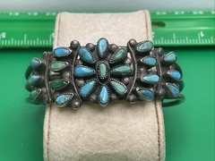 Vtg Victor Moses Begay Navajo Silver Turquoise Tribal Petit Point Cuff Bracelet