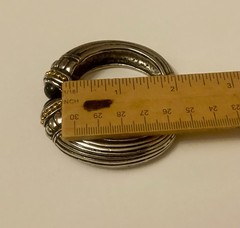 Vintage Silver Tone & Gold Tone Bracelet Black Onyx Striped Hinged Cuff