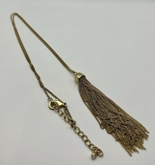 Gold Tone Long Tassel Pendant Necklace – Adjustable Chain