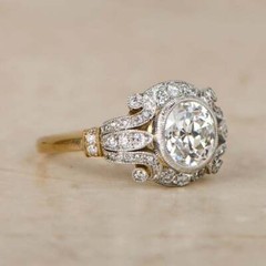 Art Deco Round Cut Lab Created Diamond Wedding 14K Yellow Gold Filled Gift Ring