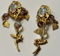 Kirks Folly Gold Tone Fairy Pixie Angel Grape Rhinestone Clip on Earrings