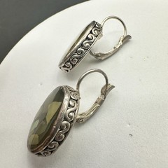 Vintage Mother-of-Pearl Mosaic Oval Earrings Silver Tone Boho Art Deco