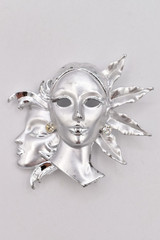 Vintage Sun Moon Mask Abstract Brooch Pin Silver Tone Art Chunky 1980s BinBK