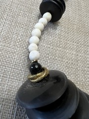 Vintage 18” Bone Wood Disc Horn Glass Beaded Artistic Necklace Cream Black