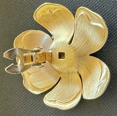 Vintage Clip Earrings Huge Flower Blue Cabochon Flower Statement Gold Tone 80s