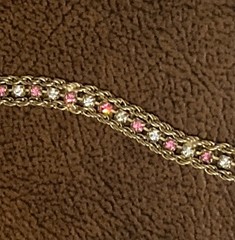 Vintage Pink & Clear Rhinestone Tennis Bracelet Gold Tone 3 Strand 7″ L