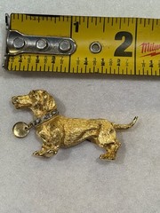 Vintage Gold Tone Dachshund Wiener Dog Rhinestone Collar Brooch Pin Cute Doxie