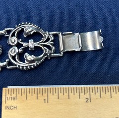 Vintage Silver Tone Filigree and Faux Turquoise Bracelet Lucite, 1950-1970’s.