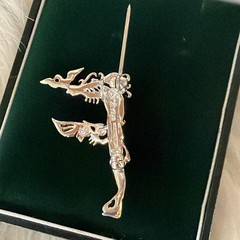 Erte F Initial Vintage Sterling & Gold Plate Brooch Pin
