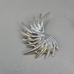 Set (3) Silver-Tone Metal MCM Starburst Spike Spiky Swirls Earrings & Brooch Pin