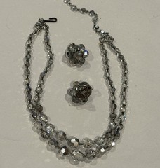 Vintage Silver/Grey Necklace And Earring Set SO SPARKLY13-16” Choker 2 Strand