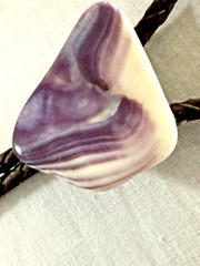 Vintage White Purple Swirl Purple Stone Cabochon Brown Faux Leather Bolo Tie