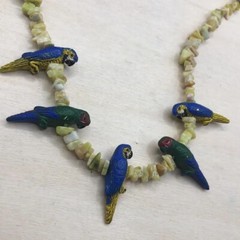 Vintage handmade stone/gemstone bead parrot necklace art to wear statement boho