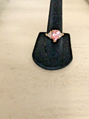 Vintage Art Deco Style 18K Gold Electroplate Ring Pink White Rhinestones