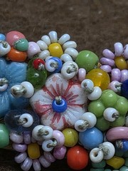 Vintage Seed Bead Flower Brooch C Clasp Fabric Back Pin Artisan MCM
