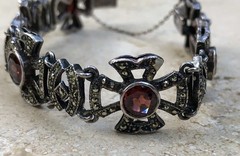 💥❤️✨VINTAGE 925 STERLING SILVER GARNET & MARCASITE MALTESE CROSS BRACELET ✨❤️💥