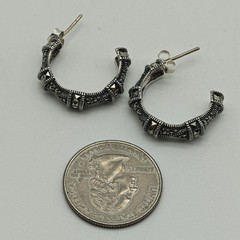 Vintage Judith Jack Sterling Silver 925 Marcasite Hoop Earrings