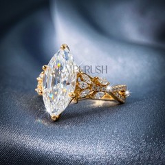 Vintage Marquise Moissanite Engagement Ring 14K Yellow Gold Plated 925 Silver