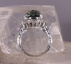 9.38ct Green Amethyst Praisiolite Cocktail Ring 14k White Gold with Diamonds
