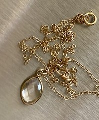 14k Yellow Gold Filled Quartz Pendant Chain Necklace Y Drop 15in plus 4in Drop