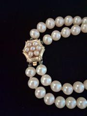 VTG Faux Pearl DoubleStrand Necklace With 18″ Lgth & Ornate Box Clasp 7mm Pearls