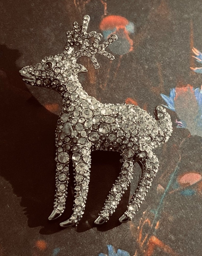 Talbots Rhinestone Reindeer Pin Silver Tone Family Owned Sparkles See VIDEO